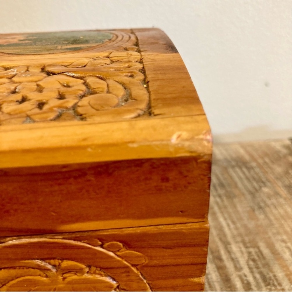 Scenic Carved Wood Box Document Box Glove Box Box Decorative Jewelry Box - Picture 15 of 16